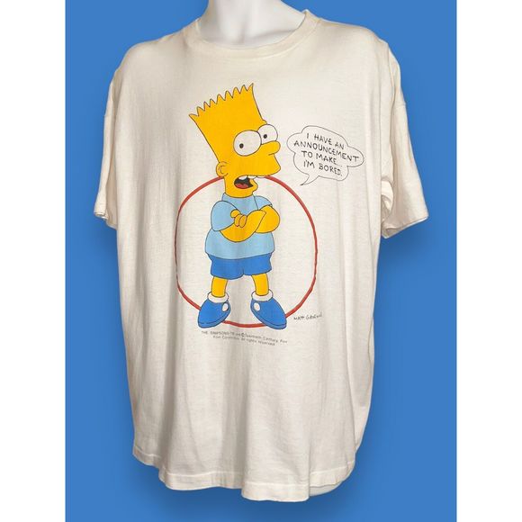 Vintage The Simpsons Bart Simpson Shirt I Have an Announcement I’m Bored￼ Sz XL - Picture 1 of 6